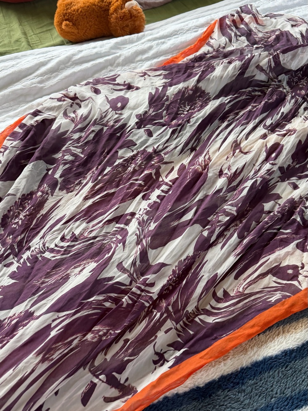 Purple Floral Maxi Skirt with Orange Trim